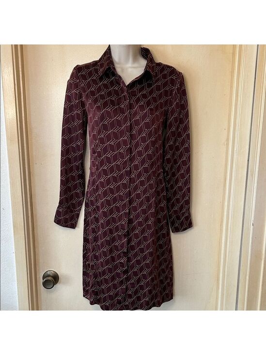 rag & bone Dresses & Skirts - rag & bone Silk Burgundy Long Sleeve Dress with Geometric Pattern size 4